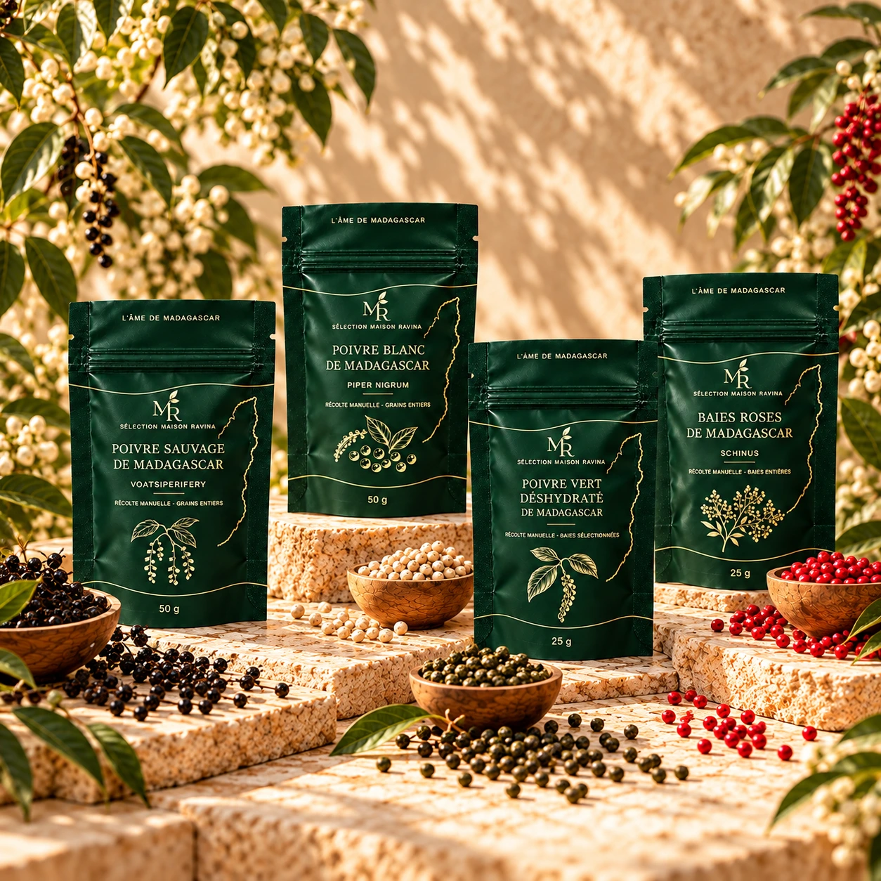 Sélection Maison Ravina de quatre épices de Madagascar en sachets