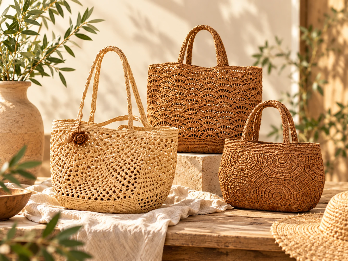 Sélection de sacs en raphia artisanaux Maison Ravina